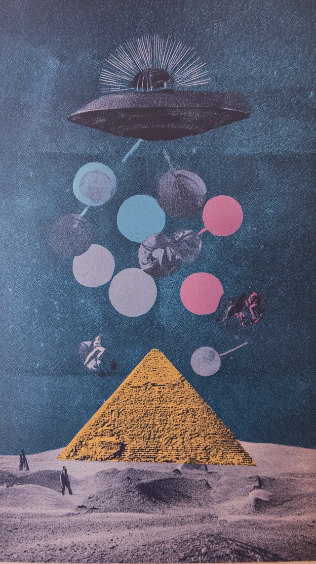 UFO Pyramid Orbs Risograph Art Print