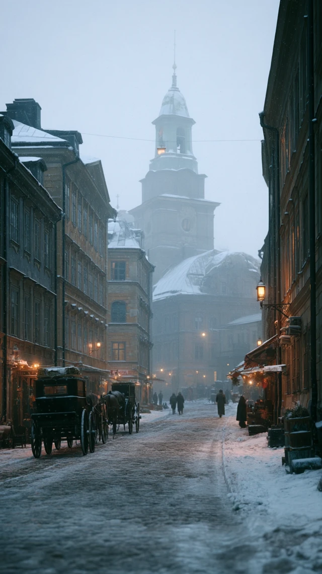 1883 Stockholm Winter Street Scene Historical Photo