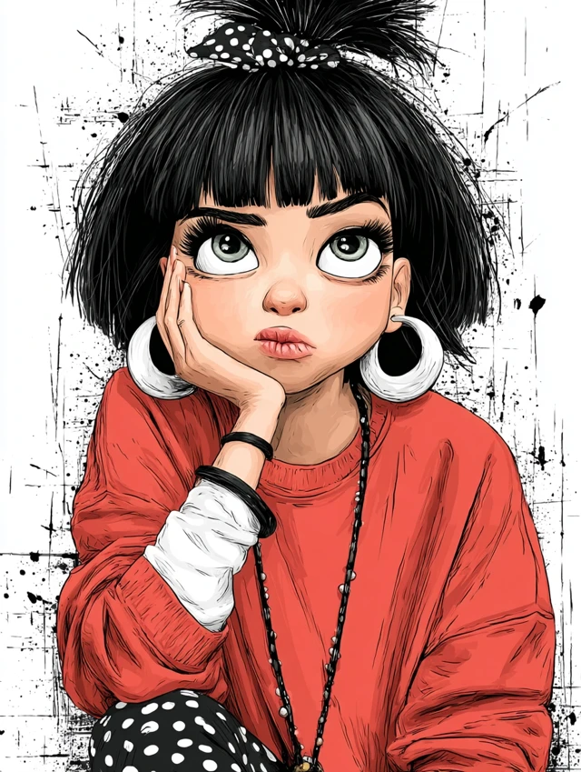 Adorable Girl Illustration: Pop Art, Keith Haring Style