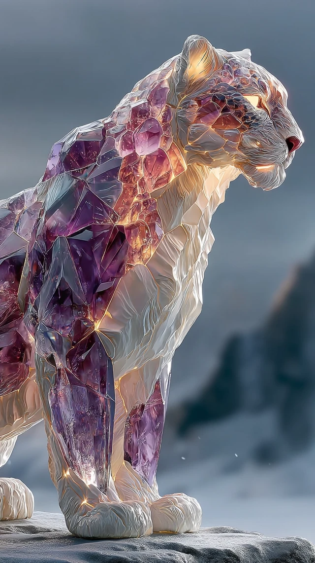 Amethyst Snow Leopard Sculpture