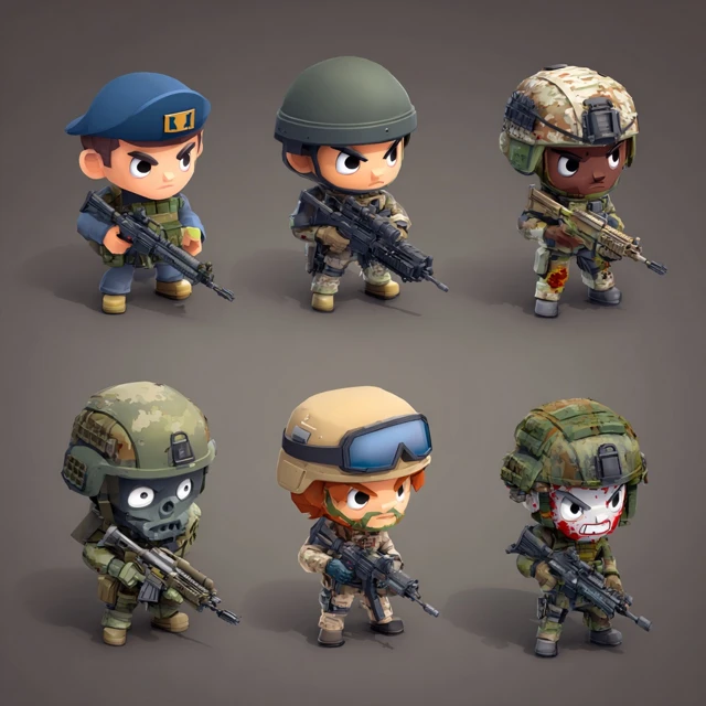 Isometric Chibi Special Forces Characters Game Assets