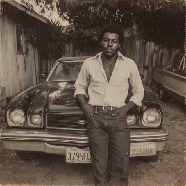 1970s Vintage Photo African American Man Convertible