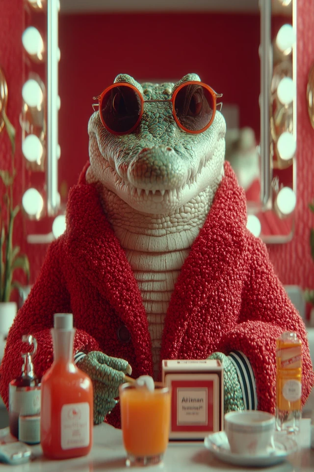 Anthropomorphic Alligator in Red