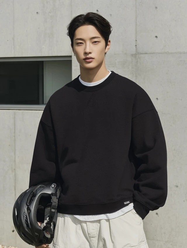 Streetwear Fashion Model with Bike Helmet and Modern Building