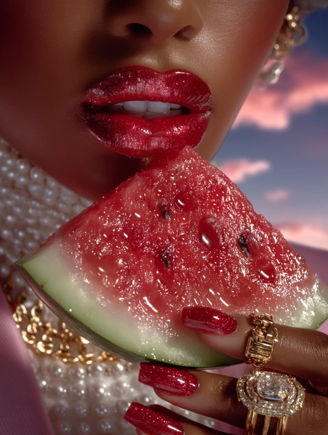 High Fashion Beauty: Model with Watermelon