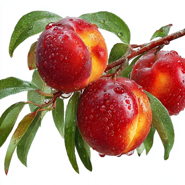 Juicy Peaches on Branch PNG Realistic