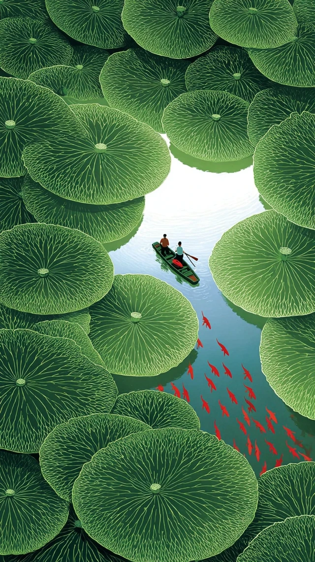Lotus Pond Painting Nature Harmony