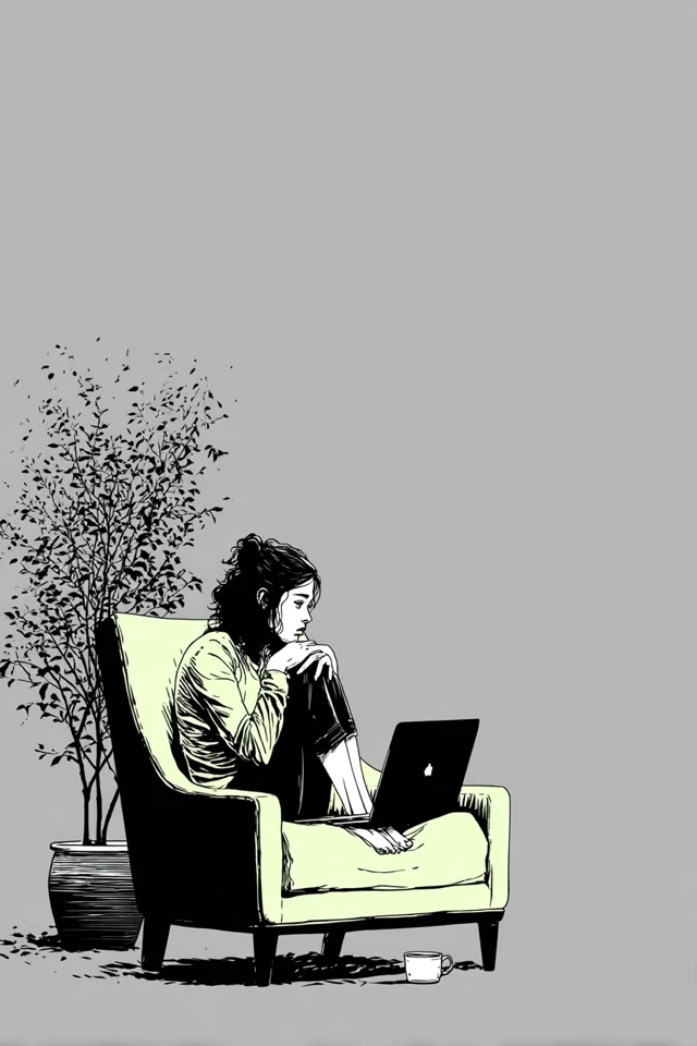 Woman with Laptop Minimalist Illustration
