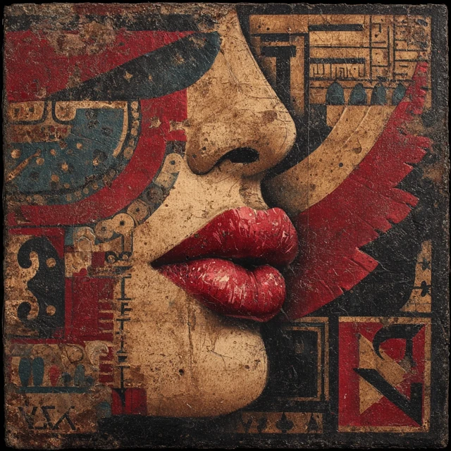 Spanish Aztec Art Red Lips Venetian Style
