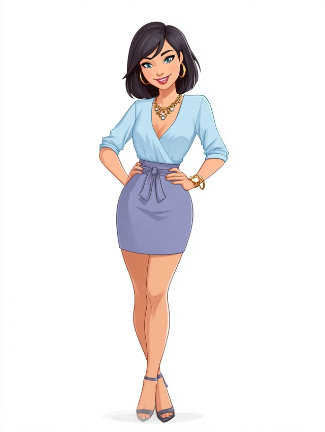 Cartoon Woman with Bob Hair and Mini Skirt