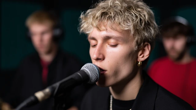 Band Singing in Studio Deep Green Background