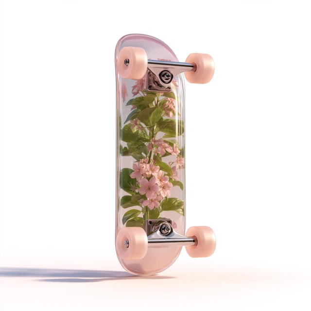 Glass Skateboard with Flowers 3D Icon Spring Aesthetic