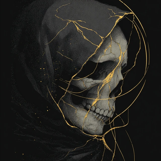 Gothic Skull with Golden Crack Backprint Design