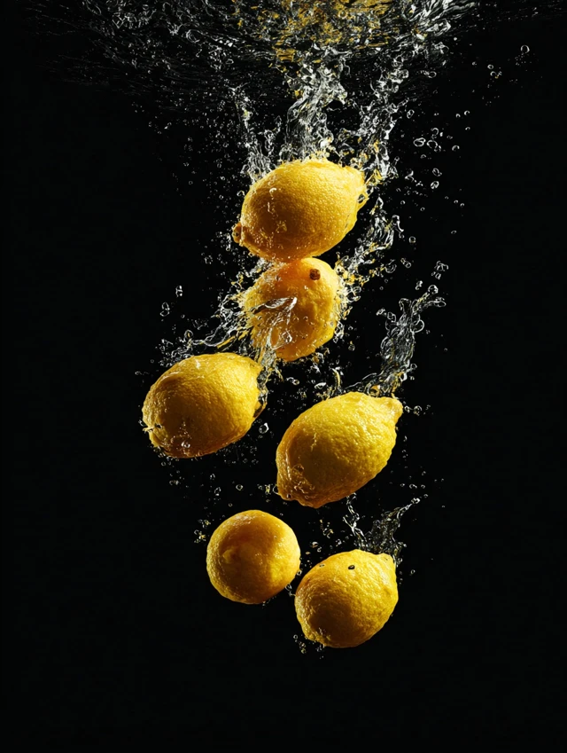 Lemon Poster Lemons Falling Water Splash Illustration