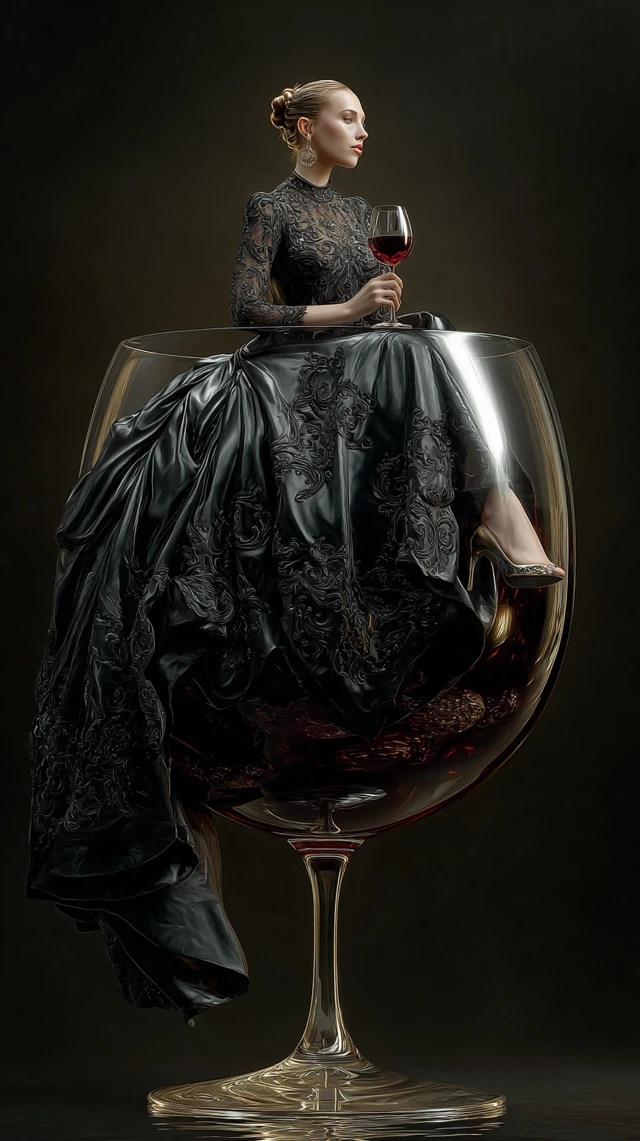 Woman in Wine Glass Majestic Realistic Photo