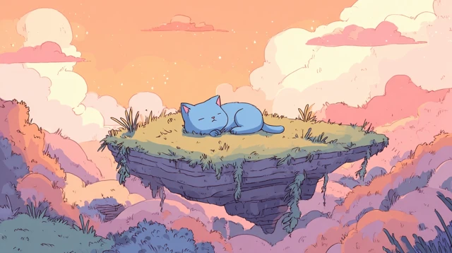 Cartoon Cat on Floating Island Adventure Time Style