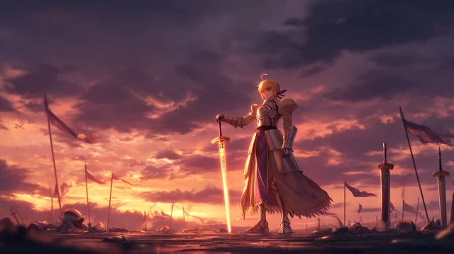 Saber Fate on Battlefield Sunset Anime