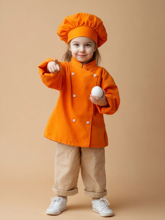 Young Chef: Girl in Orange Holding Egg