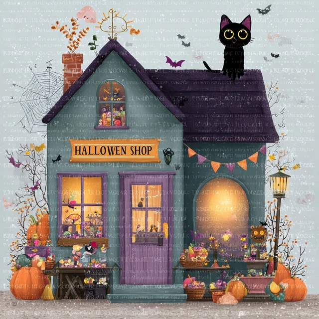 Halloween Shop Whimsical Clipart Illustration