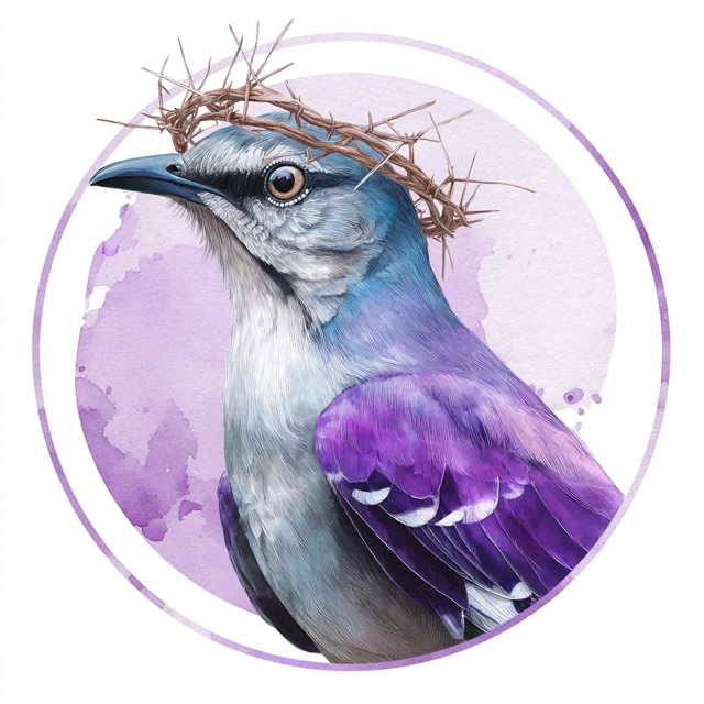 Mockingbird Logo Watercolor Art with Crown