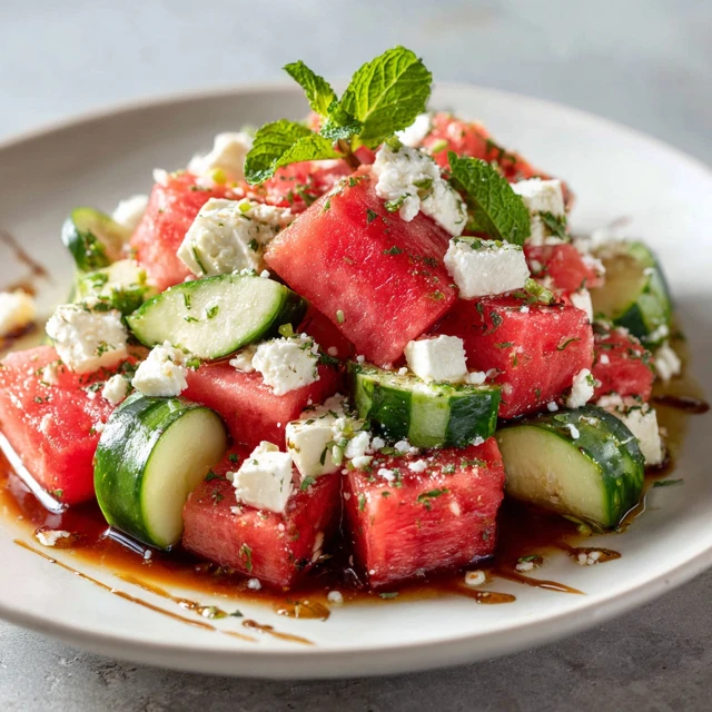 Watermelon Cucumber Salad with Feta and Mint