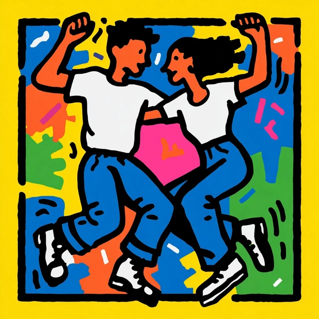 Joyful Dancing Couple Pop Art Illustration