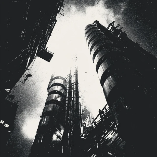 Cyberpunk London in Black and White Minimalism