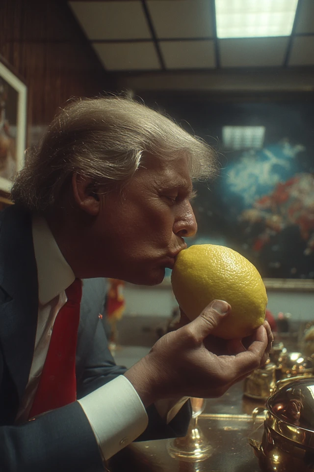 World Leader Kisses Lemon Surreal Political Art