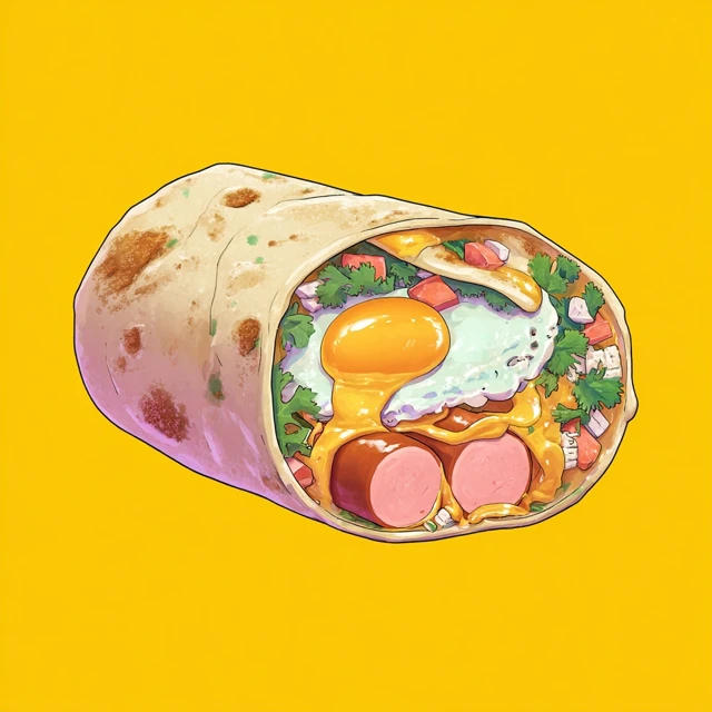 Anime Food Illustration Egg Sausage and Cheese Burrito