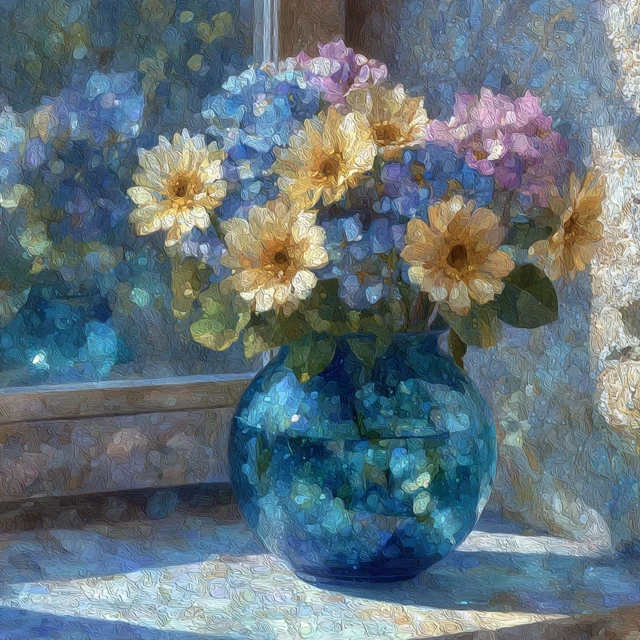 Abstract Watercolor Sunflowers in a Vase