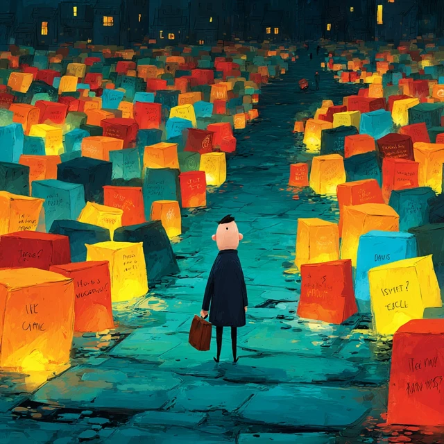Lone Figure in Lantern Maze