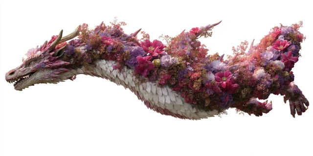 Floral Dragon in Flight Hyperrealistic Image