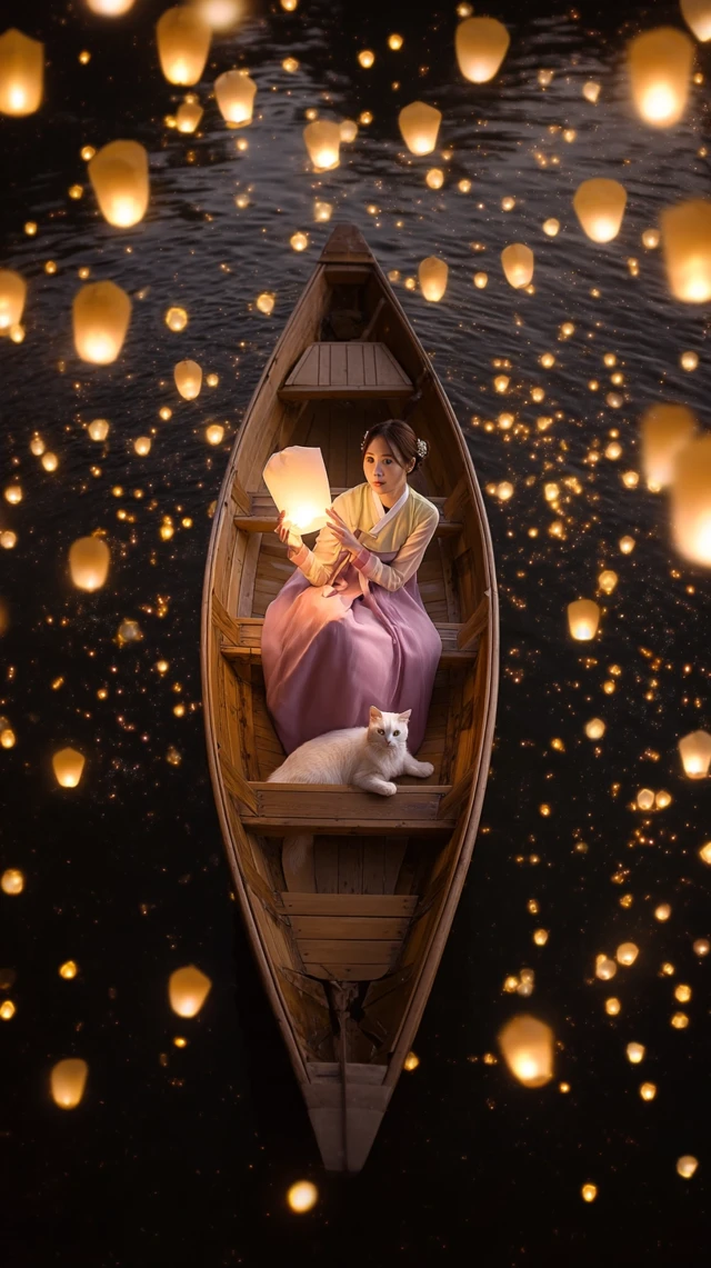 Korean Lantern Festival Night Boat Scene