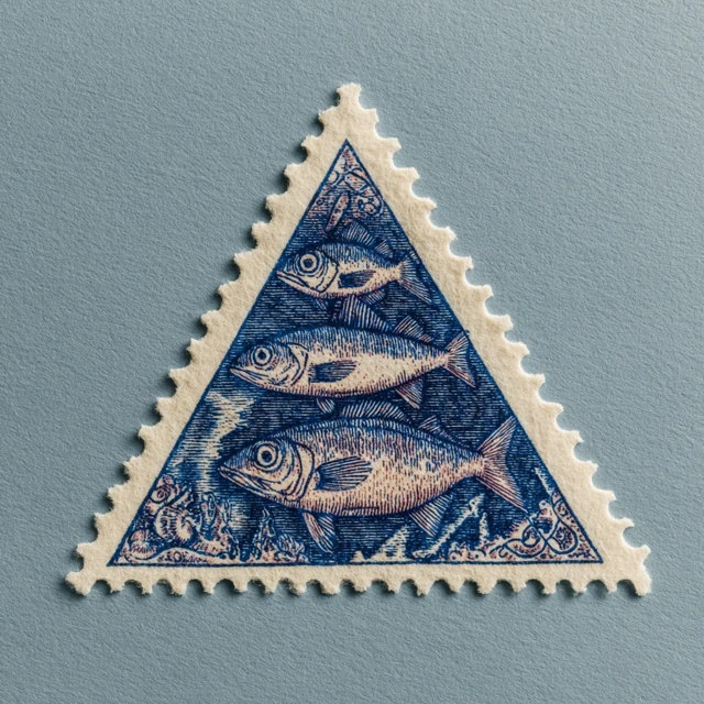 Retro Fish Stamp Triangle Design Illustration