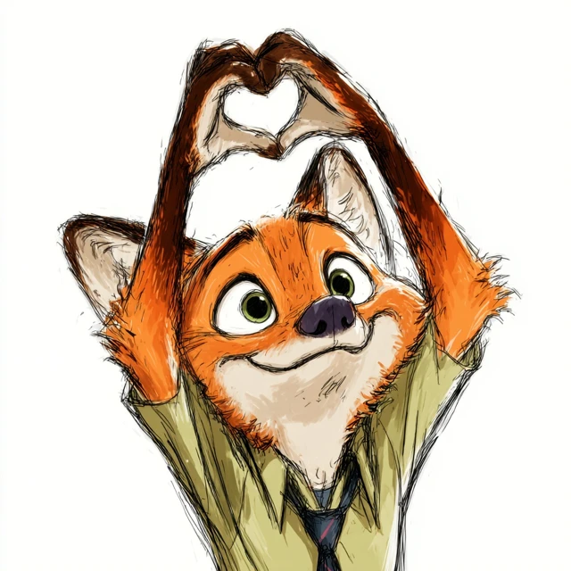Nick Wilde Zootopia Anime Heart Hands Up
