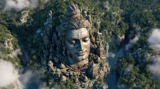 Epic Shiva Temple Mountain Aerial View