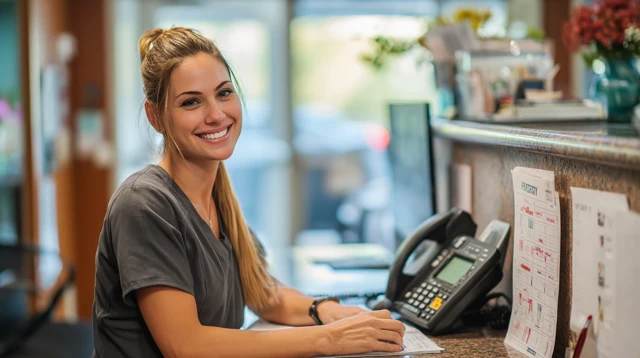Medical Office Receptionist Answering Calls