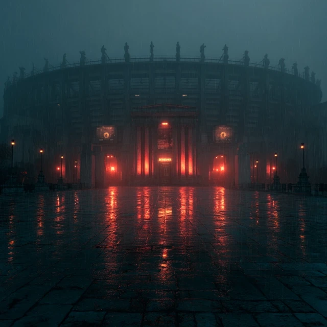 Rainy San Siro Stadium with Roman Architecture