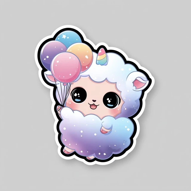 Cute Cartoon Cloud Sheep with Balloons Sticker