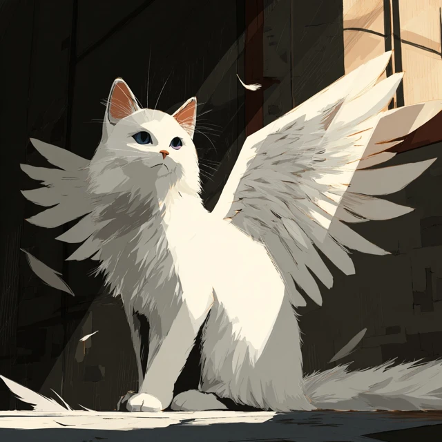 Winged White Cat Artwork