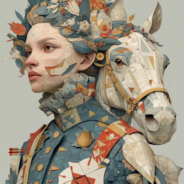 Geometric Woman and Horse Art
