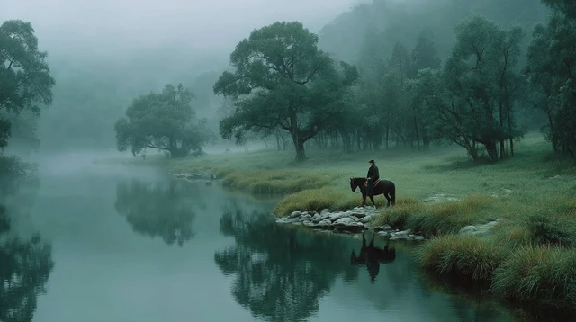 Early Morning in China Misty River Landscape