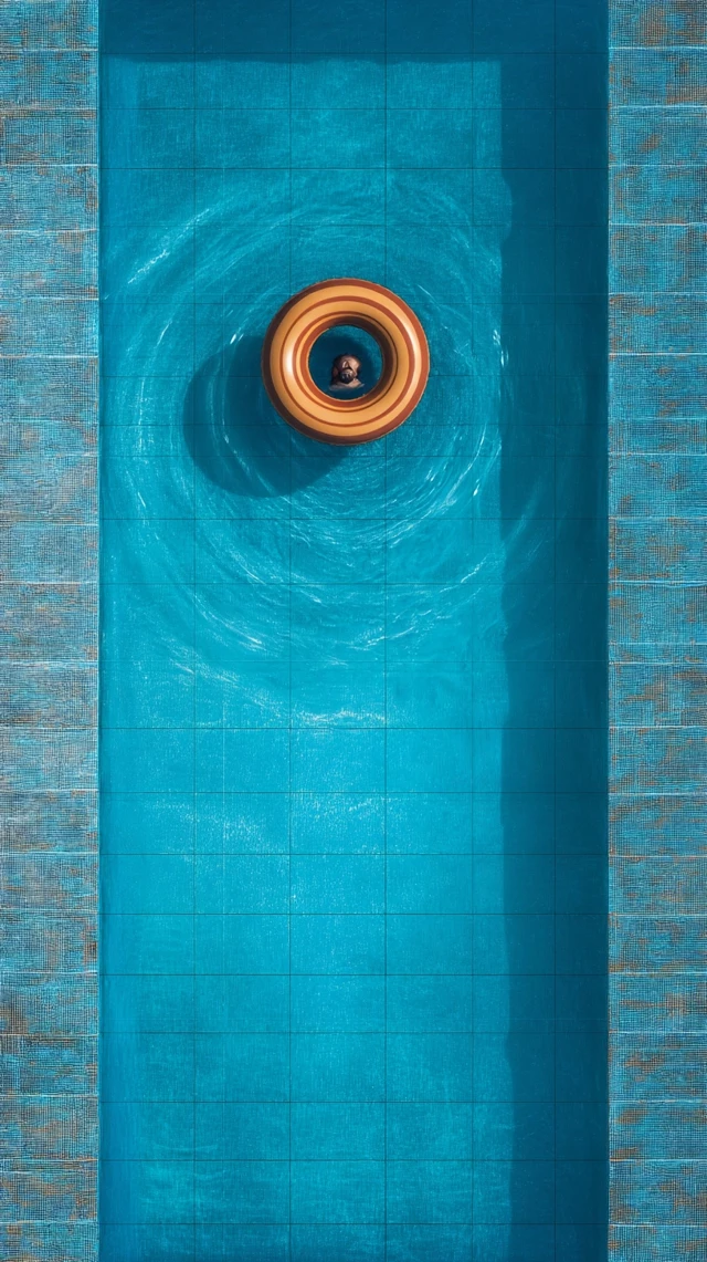Blue Pool Inflatable Ring Minimalist Art
