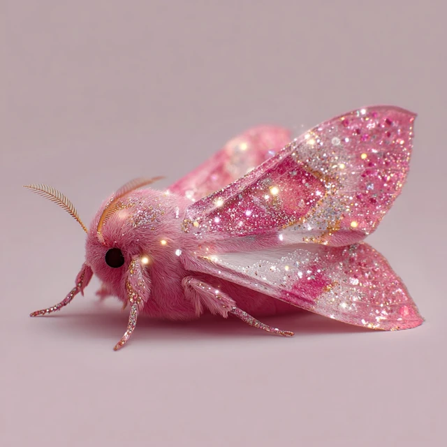 Pink Moth Sparkles Mystical Illustration