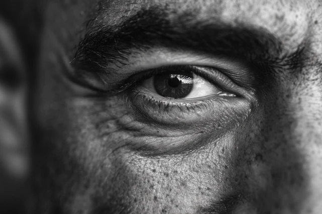 Intense Gaze Arab Man Close Up in Black and White