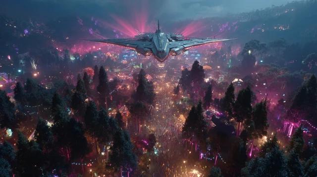 Futuristic Spaceship Music Festival Alien Forest