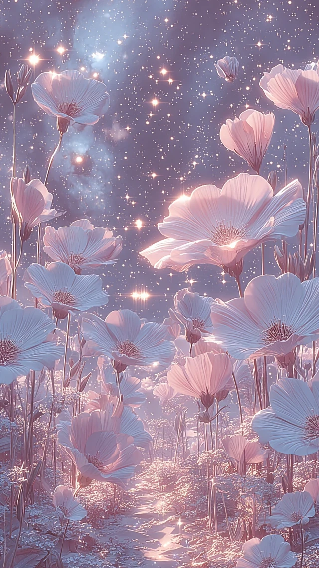 Galactic Garden Night Sky Flowers Stars