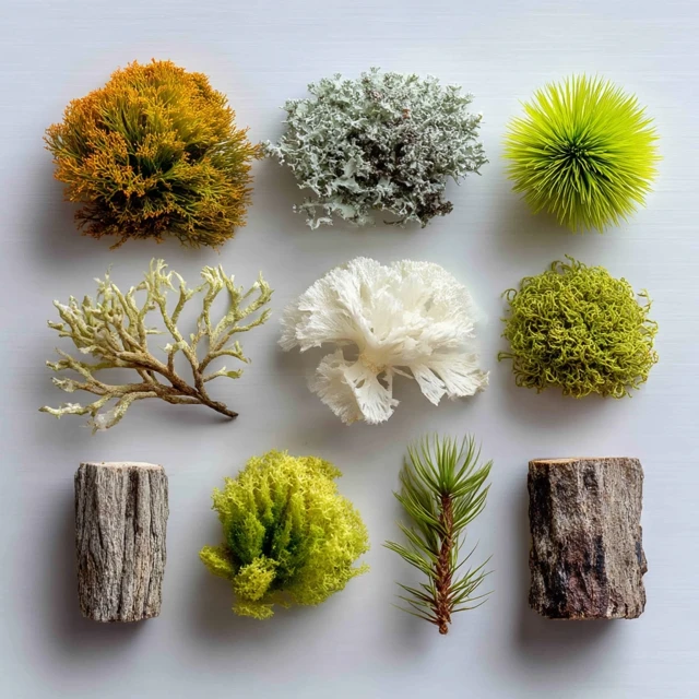 Variety of Moss on White Background