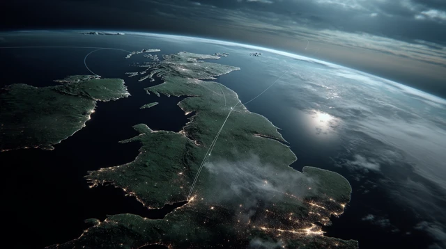 British Isles from Space Cities and Connections