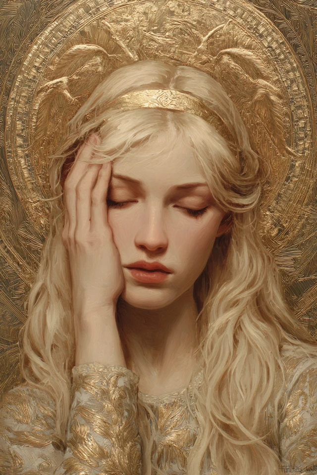 Art Nouveau Saint with Halo and Facepalm